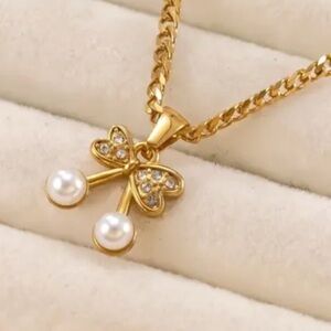 Gold Stainless Steel Cherries Pendant Necklace